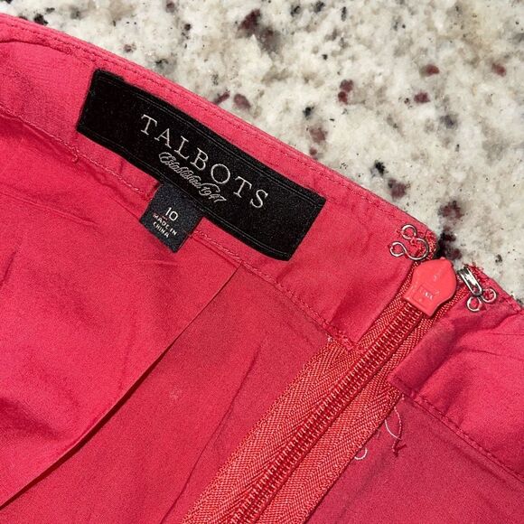 Talbots Pleated A-Line Skirt Cotton Pockets Coral Red Size‎ 10 - Picture 5 of 8